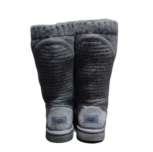 UGG Women's Dark Grey 12" Tall Fuzzy Woven Boots Size 6 - Picture 4 of 9